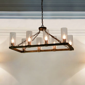 Kiska Kitchen Island Chandelier Light w/ Glass Lamp Shades (8 Bulb) Matte Black Steel, Adjustable Chain Length | Modern Home Décor